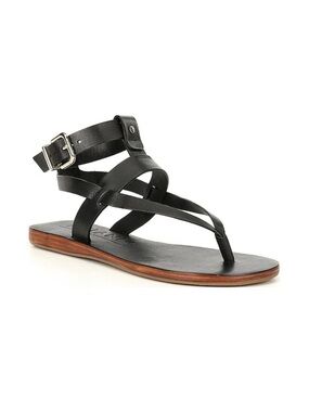 Antonio Melani Ledger Gladiator 100% Black Leather Strappy Sandals Size 10